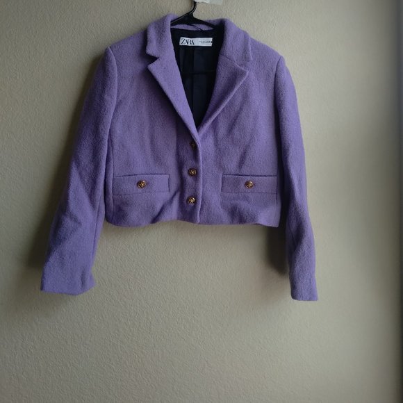 Zara Limited Edition Purple Wool Blend Cropped Blazer - Picture 3 of 8